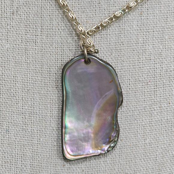 Pink Green Abalone Mother of Pearl Shell Pendant 24" Chain Necklace Beachcore - Picture 5 of 16